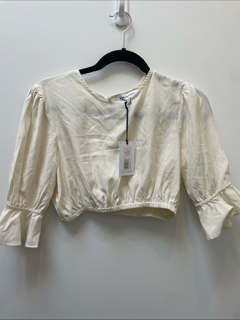 NWT WeWoreWhat Cream Puff-Sleeve Cropped Blouse Size Medium